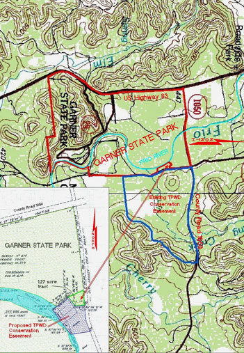 This image is a representation of where the proposed sale property lies in relation to Garner State Park