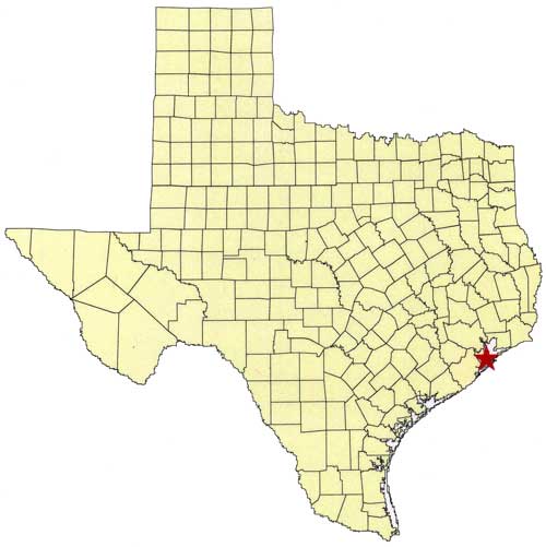 Location of Galveston Island State Park, Galveston County in relation to the State of Texas