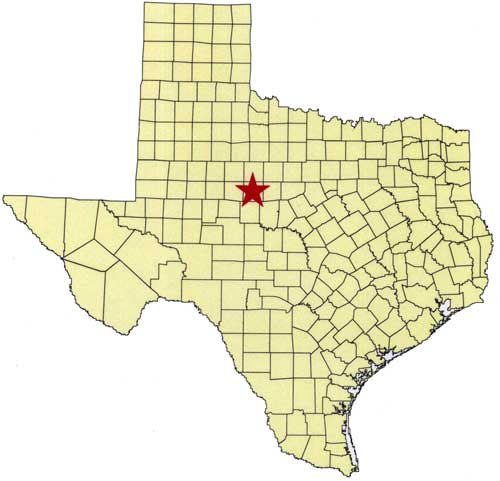 Location of Abilene State Park, Taylor County in relation to the State of Texas