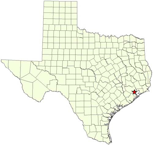 Location of San Jacinto Battleground SHS, Harris County in relation to the State of Texas