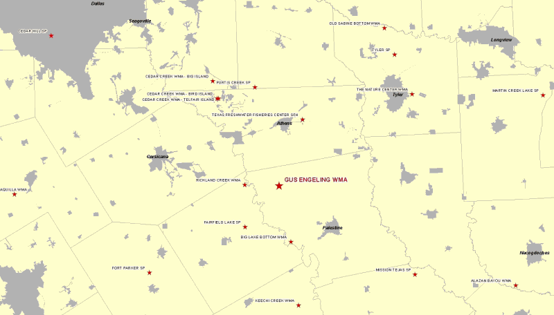 Vicinity Map for Gus Engeling WMA 15 Miles Northwest of Palestine
