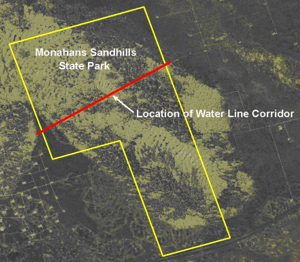 Site Map for Requested Easement at Monahans Sandhills SP