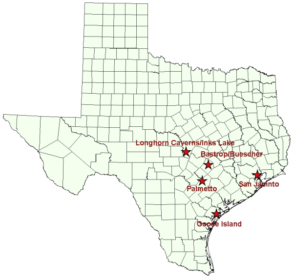 Location of Designated Scenic Park Roads in Texas