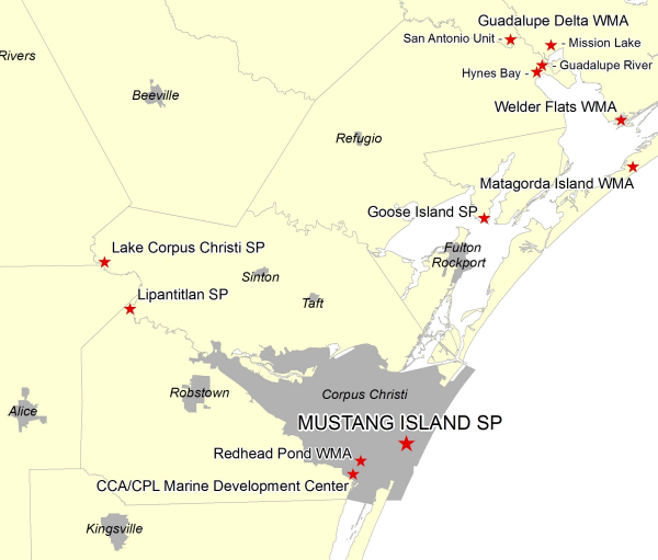Vicinity Map for Mustang Island State Park