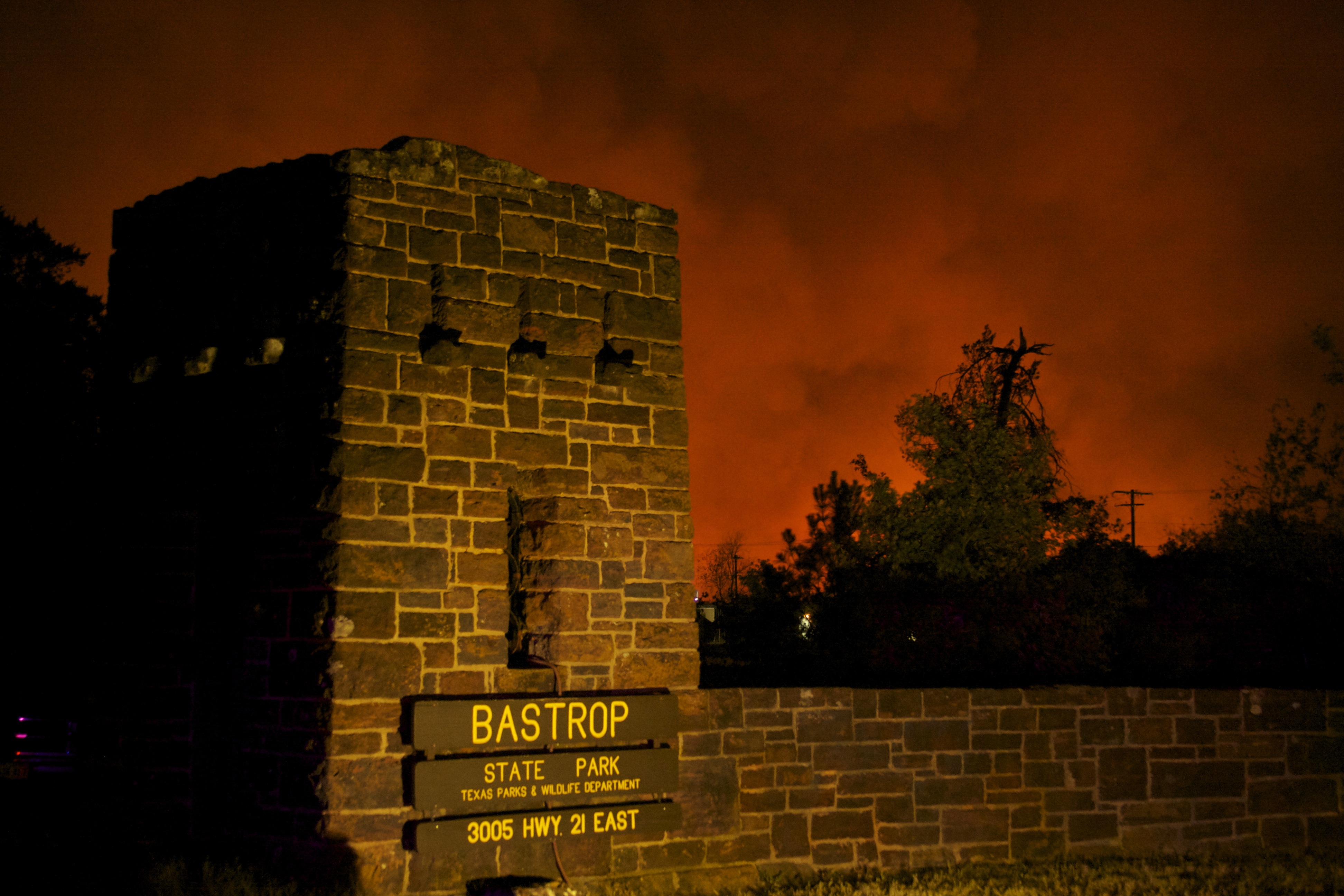 Bastrop State Park Entrance During the Fire