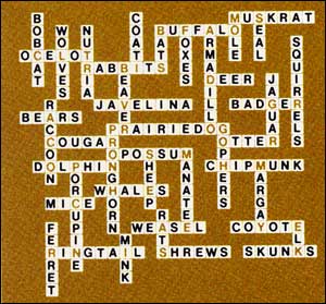Answers to Mammal Scrabble Puzzle 1