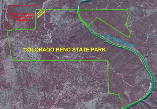 Location of right-of-way easement in relation to Colorado Bend State Park
