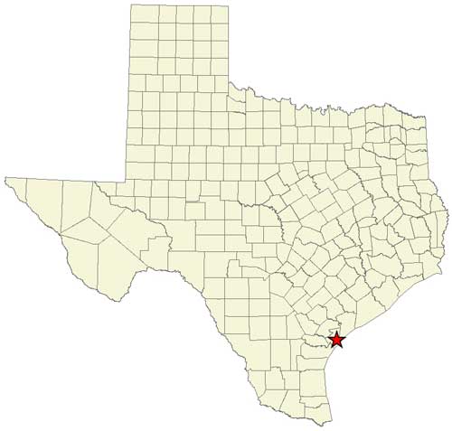 Location of Goose Island State Park, Aransas County in relation to the State of Texas