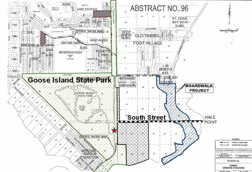 Location of Goose Island State Park in relation to proposed conservation easement and south street closure