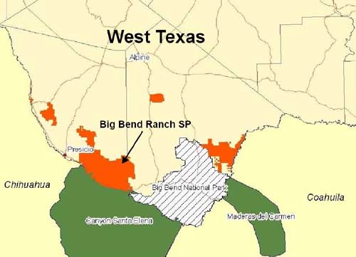 Location of Big Bend Ranch State Park in relation to Big Bend National Park