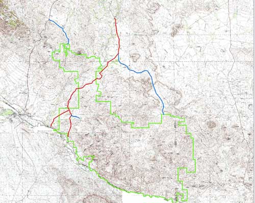 Location of historic access roads in relation to Big Bend Ranch State Park