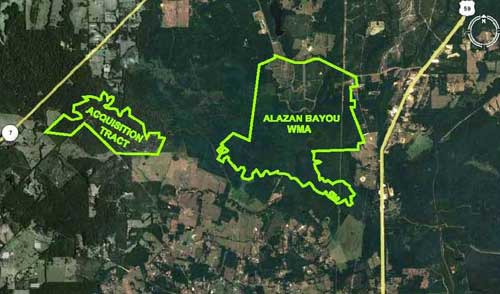 Location of Alazan Bayou WMA in relation to 486-acre aquisition tract