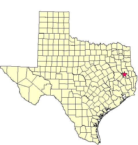 Location of Alazan Bayou WMA, Angelina County in relation to the State of Texas