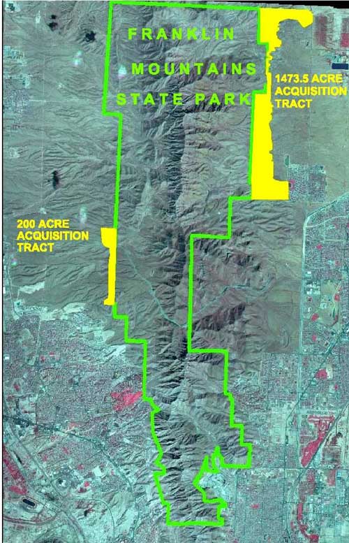 Location of subject 200 acres and 1473.5 acres in relation to Franklin Mountains State Park