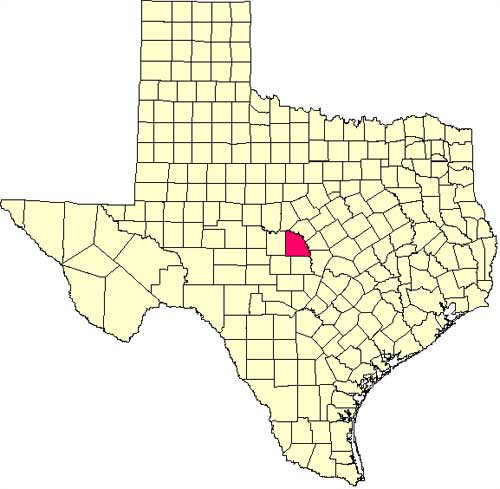 Location of San Saba County in relation to the State of Texas