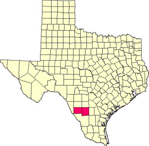 Location of Dimmit and La Salle Counties in relation to the State of Texas