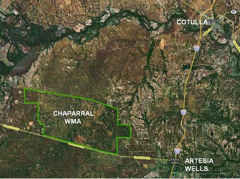Location of Chaparral WMA in relation to Cotulla and Artesia Wells