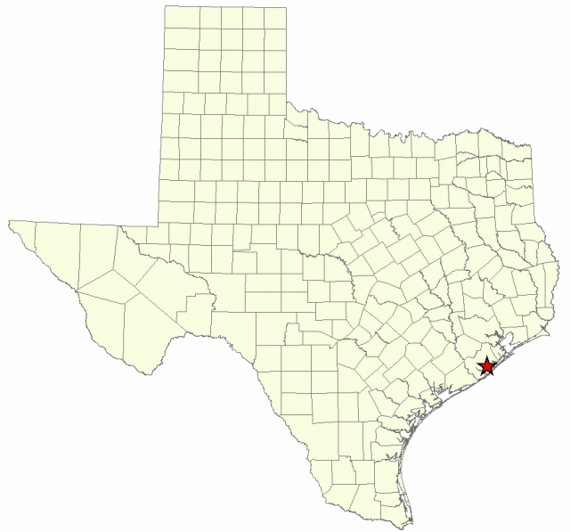 Location of Justin Hurst WMA in Brazoria County