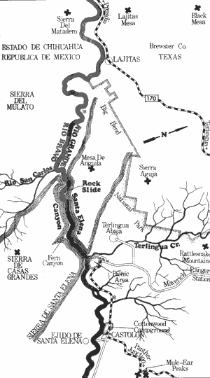 Map of Rio Grande River from Lajitas to Castolon Including Santa Elena Canyon.
